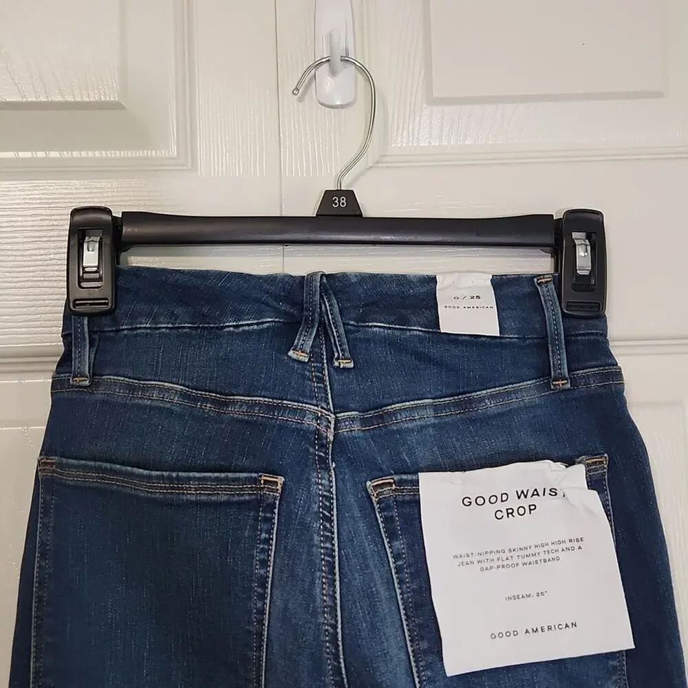 Good American Women's Good Waist Crop Jeans Size‎ 0/25 Raw Hem High-Rise Skinny